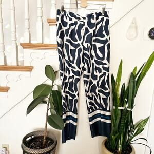 NWT Diana Gallesi Wide Leg Pants Black Abstract Print Striped Hem Size 12